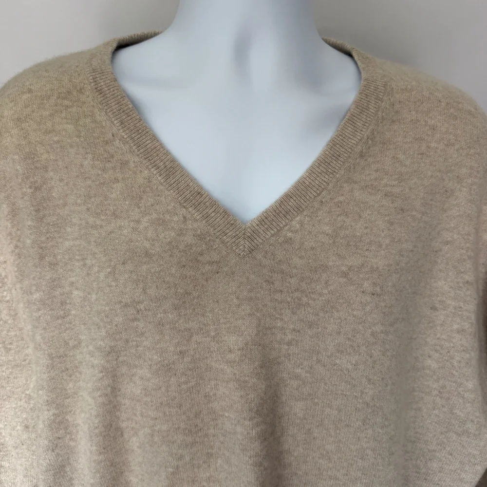 Joseph & Lyman Mens  Beige Heather 100% Cashmere XXL V-Neck Sweater Classic Fit